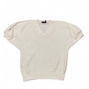 Vintage 80’s White Eyelet Short Sleeve Sweater Women’s Medium Grandma Coquette